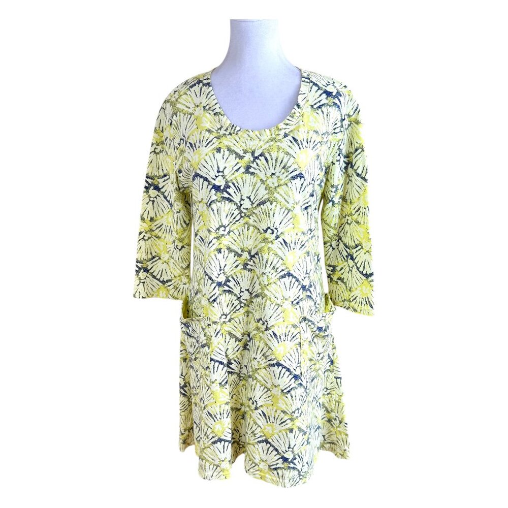 Fresh Produce T-Shirt Dress Cotton Yellow Shell Pattern (M)